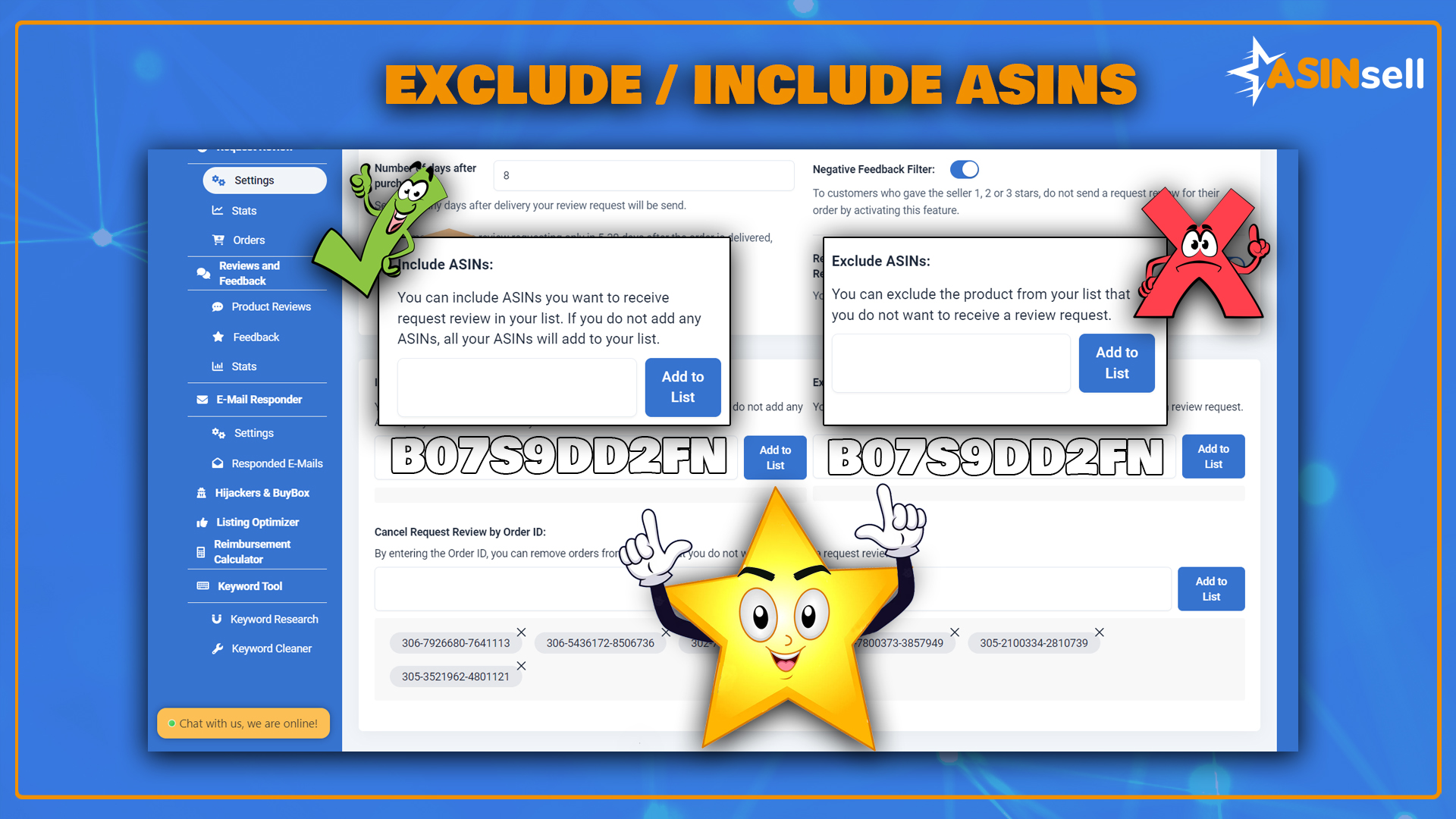 EXCLUDE INCLUDE ASIN